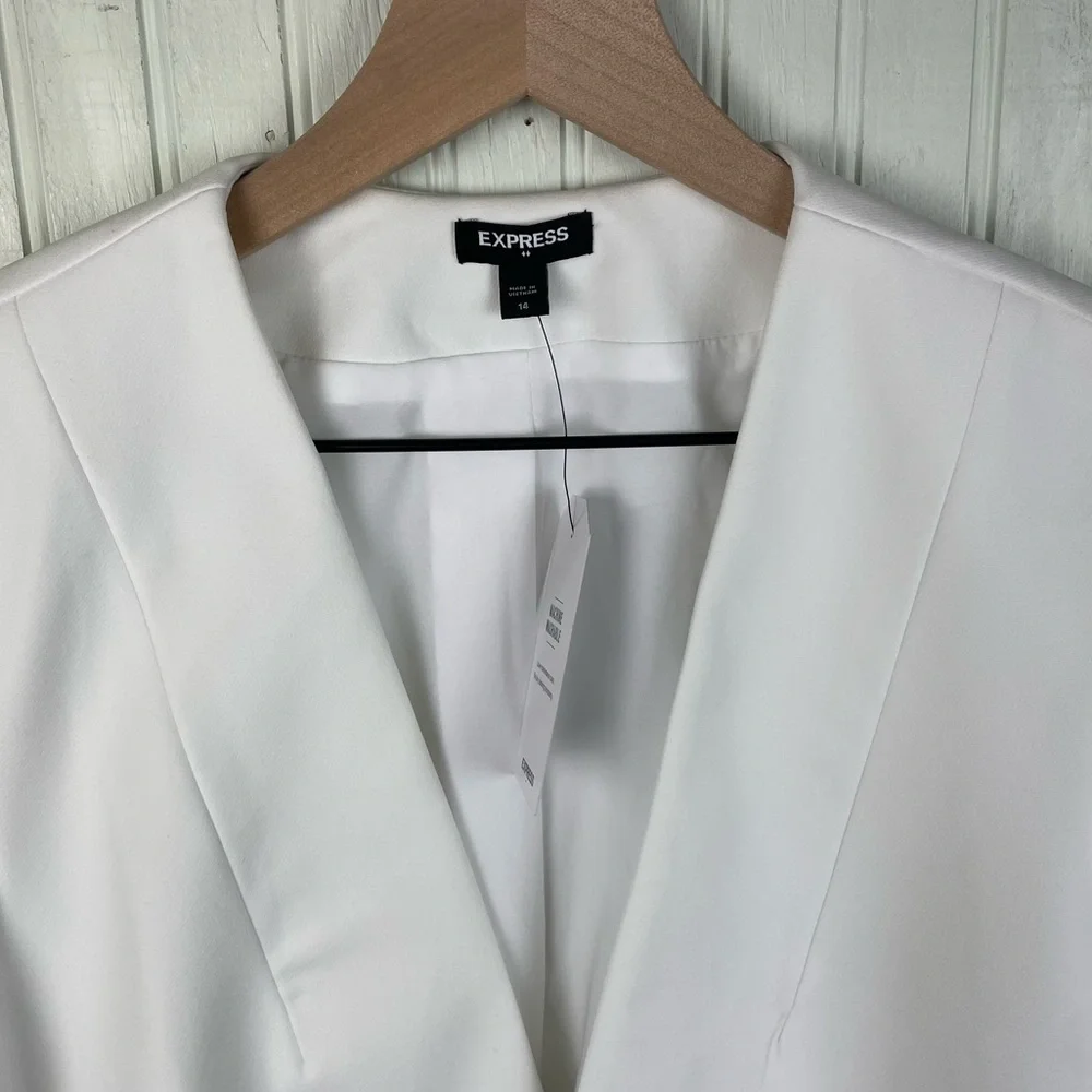 NEW Express Zip Pocket Cutaway Blazer Womens Size 14 Solid White Business Office